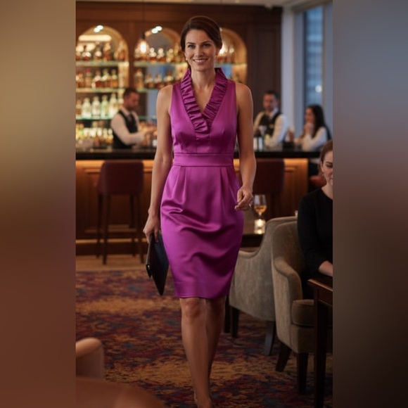 Taylor fuchsia ruffle halter dress - Picture 3 of 16